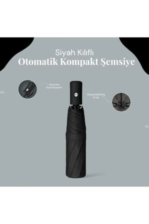 Otomatik Kompakt Şemsiye Siyah Kılıflı