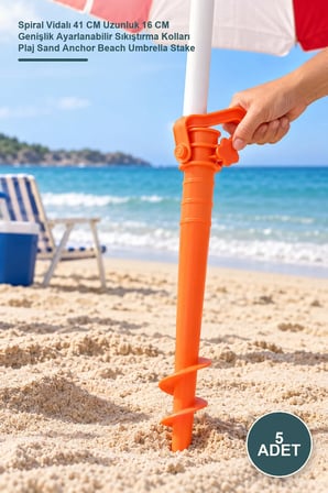 5 Adet Plastik Şemsiye Sabitleme Kazığı Spiral Vidalı 41 CM