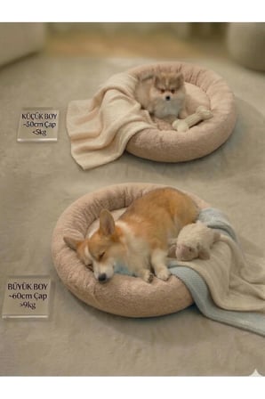 Rahat ve Yumuşak Peluş Kedi ve Köpek Yatağı, Donut Tasarım