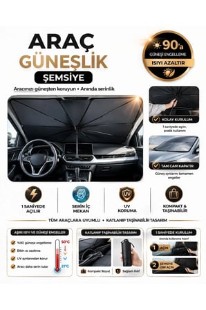 Katlanıp Taşınabilir UV Engelleyici Tüm Araçlara Uyumlu Güneşlik