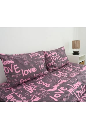 Love Desenli Çift Kişilik Yatak Örtüsü & Pike Seti 4 Yastık Kılıflı