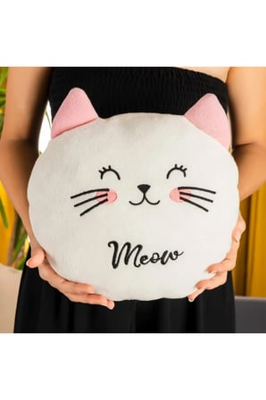 Sevimli Tasarım Peluş Kedi Yastık, Polar Kumaş, Elyaf Dolgulu