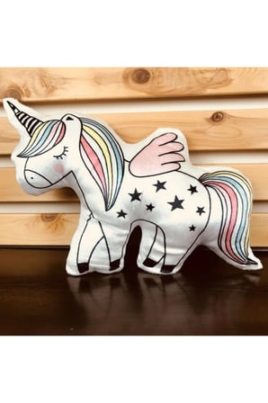 Kanatlı Yıldız Desenli Yumuşak Peluş Unicorn Yastık