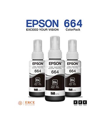 Epson 664 C13T66414A Black Üçlü Şişe Mürekkep Seti