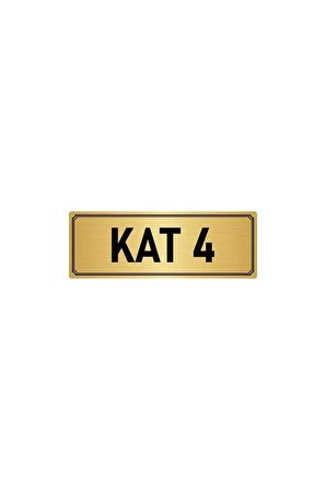 Metal Yönlendirme Levhası, Departman Kapı Isimliği Kat 4 7x20 Cm Altın Renk