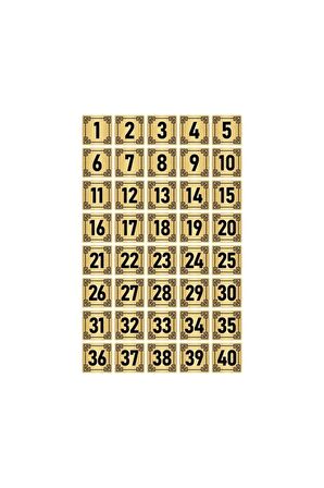 Metal Kapı Masa Dolap Numara Levhası 4x4cm Altın Renk 40 Adet (1…40)