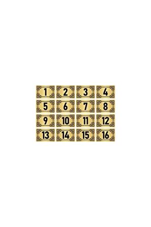 Metal Kapı Masa Dolap Numara Levhası 3,5x5cm Altın Renk 16 Adet (1…16)
