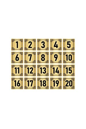 Metal Kapı Masa Dolap Numara Levhası 10x10cm Altın Renk 20 Adet (1…20)