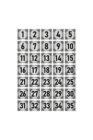 Metal Kapı Masa Dolap Numara Levhası 7x7cm Gümüş Renk 35 Adet (1…35)