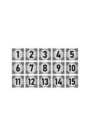 Metal Kapı Masa Dolap Numara Levhası 3,5x3,5cm Gümüş Renk 15 Adet (1…15)