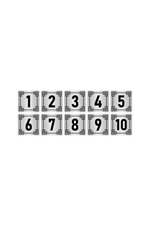 Metal Kapı Masa Dolap Numara Levhası 7x7cm Gümüş Renk 10 Adet (1…10)
