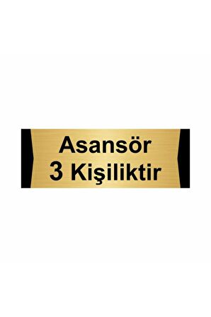 Asansör 3 Kişiliktir 10x20cm Altın Renk Metal Yönlendirme Levhası