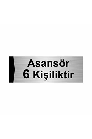 Asansör 6 Kişiliktir 5x20cm Gümüş Renk Metal Yönlendirme Levhası