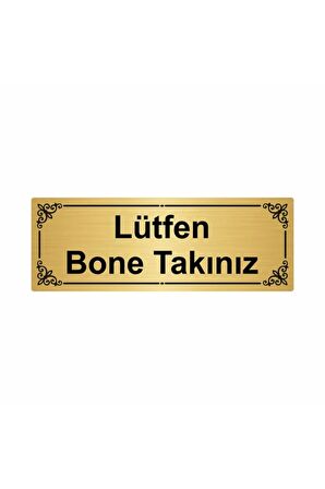 Lütfen Bone Takınız 7x20cm Altın Renk Metal Yönlendirme Levhası