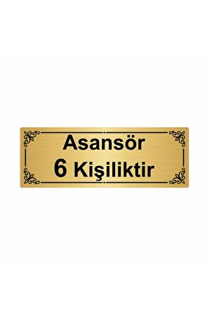 Asansör 6 Kişiliktir 7x20cm Altın Renk Metal Yönlendirme Levhası