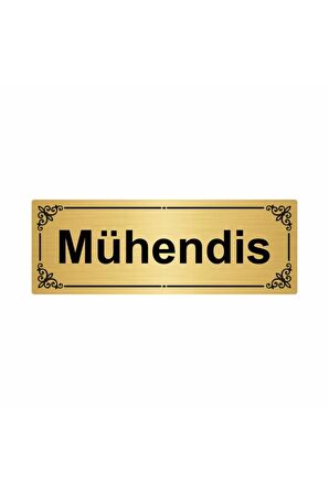 Mühendis 7x20cm Altın Renk Metal Yönlendirme Levhası