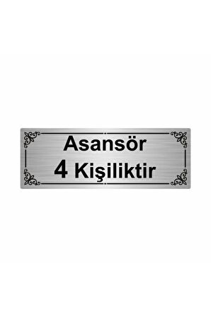 Asansör 4 Kişiliktir 7x20cm Gümüş Renk Metal Yönlendirme Levhası