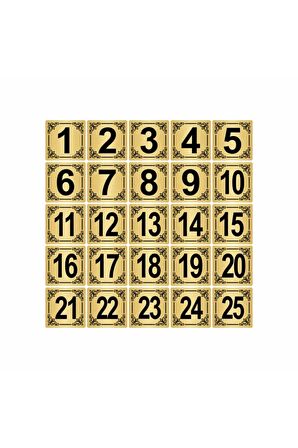 Metal Kapı,masa,dolap Numarası 20x20cm 25 Adet (1..25) Altın Renk Metal