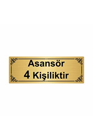 Asansör 4 Kişiliktir 7x20cm Altın Renk Metal Yönlendirme Levhası