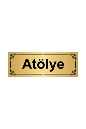 Atölye 7x20cm Altın Renk Metal Yönlendirme Levhası