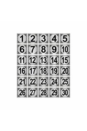 Metal Kapı,masa,dolap Numarası 10x10cm 30 Adet (1..30) Gümüş Renk Metal