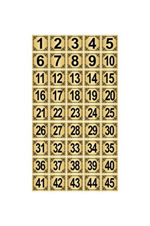 Metal Kapı,masa,dolap Numarası 15x15cm 45 Adet (1..45) Altın Renk Metal