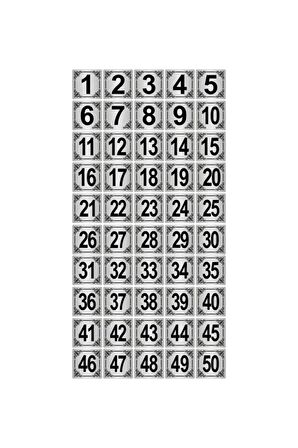 Metal Kapı,masa,dolap Numarası 20x20cm 50 Adet (1..50) Gümüş Renk Metal