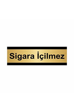 Sigara İçilmez 5x20 cm Altın Renk Metal Yönlendirme Levhası
