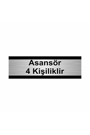 Asansör 4 Kişiliktir 7x20cm Gümüş Renk Metal Yönlendirme Levhası