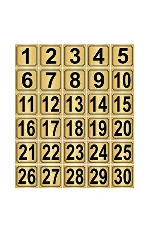 Altın Renk Metal Metal Kapı Masa Dolap Numarası 7 cm  x7 cm 30 Adet  1..30