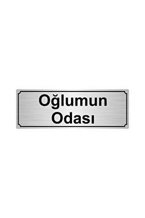 Gümüş Renk Metal Oğlumun Odası Yönlendirme Levhası 7cmx20cm
