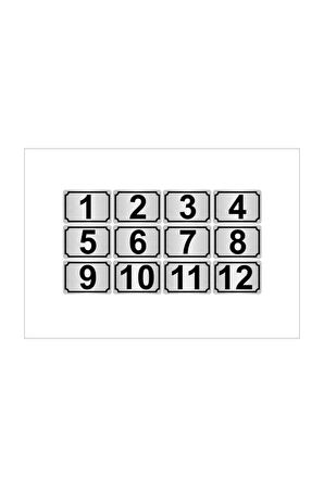 Metal Kapı,masa,dolap Numarası 10cmx15cm 12 Adet Dikdörtgen (1…12) Gümüş Renk Metal