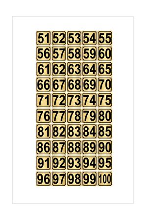 Metal Kapı,masa,dolap Numarası 5cmx5cm 50 Adet (51…100) Altın Renk Metal