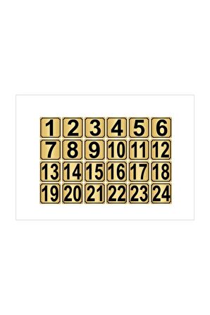 Metal Kapı,masa,dolap Numarası 4cmx4cm 24 Adet (1…24) Altın Renk Metal