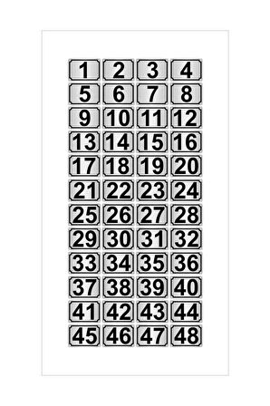 Metal Kapı,masa,dolap Numarası 7cmx10cm 48 Adet Dikdörtgen (1…48) Gümüş Renk Metal