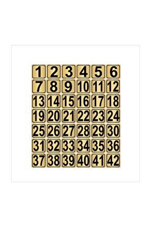 Metal Kapı,masa,dolap Numarası 3,5cmx3,5cm 42 Adet (1…42) Altın Renk Metal