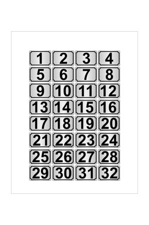 Metal Kapı,masa,dolap Numarası 10cmx15cm 32 Adet Dikdörtgen (1…32) Gümüş Renk Metal