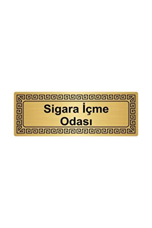 Sigara Içme Odası 7 cmx20 cm Metal Yönlendirme Levhası Altın Renk Metal