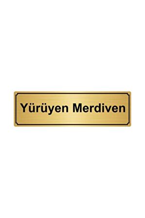 Yürüyen Merdiven Yönlendirme Levhası 7cmx20cm Altın Renk Metal