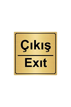 Çıkış/exıt 15cmx15cm Metal Yönlendirme Levhası Altın Renk Metal