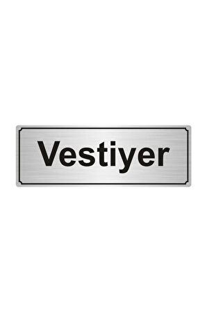 Vestiyer Yönlendirme Levhası  Gümüş Renk Metal 5cmx20cm