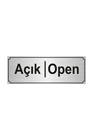 Açık-open Yönlendirme Levhası 7cmx20cm Gümüş Renk Metal