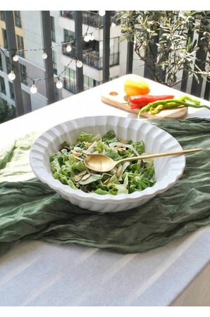 1 Adet Seramik İstiridye Desenli Beyaz Salata Kasesi 27 cm Büyük Salata Tabağı