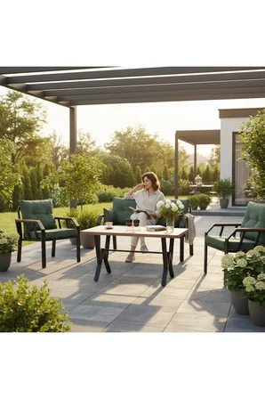 NERGİZ 2+1+1+MASA(70X120) BALKON MUTFAK BAHÇE TAKIMI,YEŞİL