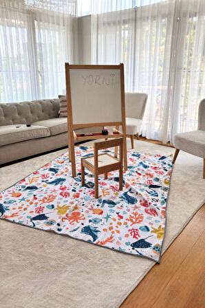 Yorni 145x180cm Ocean, Sıvı Geçirmeyen Çok Amaçlı Aktivite Örtüsü; Yer, Masa ve Yatak Için, Makinede Yıkanabilir