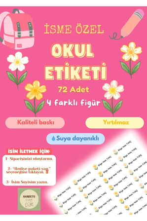 72 Adet Sarı Çiçek Temalı Kişiye Özel Okul Etiket İsim Yazılan Etiket Kalem Defter İsimli Etiket