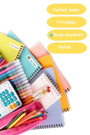 72 Adet Pembe Çiçek Temalı Kişiye Özel Okul Etiket İsim Yazılan Etiket Kalem Defter İsimli Etiket
