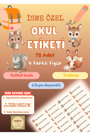 72 Adet Tatlı Hayvan Temalı Kişiye Özel Okul Etiketi İsim Yazılan Etiket Kalem Defter İsimli Etiket