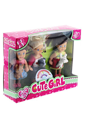 Kız Çocuk Oyuncak Cute Girl Mini Bebek ve Evcil Hayvan Üçlü Set Erkek Çocuk Oyuncak Eğitici Oyuncakl