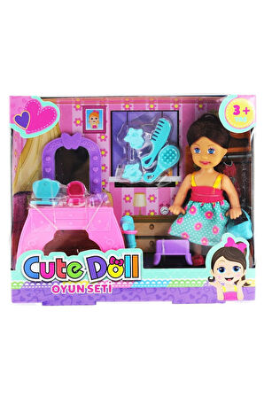 Kız Çocuk Oyuncak Cute Doll Mini Bebek Aksesuarlı ve Makyaj Masalı Oyun Seti Eği